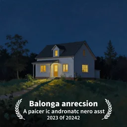 “ painting of a house on a hill at night ”