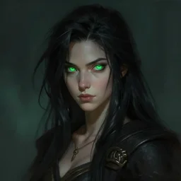 Tabaxi :: Phantom Rogue, pretty, beautiful, DnD character art portrait, black hair, green glowing eyes, matte fantasy painting, DeviantArt Artstation, by Jason Felix by Steve Argyle by Tyler Jacobson by Peter Mohrbacher, cinematic lighting