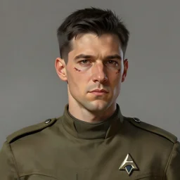 portrait of a man by Greg Rutkowski, he is about 30 years old, british factions, he has short black military-style hair, a straight jaw, he has a scar above one eyebrow, he wears Galactic Alliance military fatigues, Star Wars Expanded Universe, highly detailed portrait, digital painting, artstation, concept art, smooth, sharp foccus ilustration, Artstation HQ