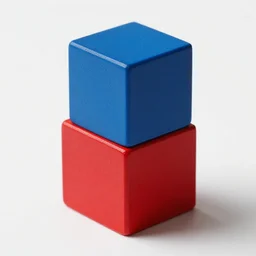 a blue cube on top of a red cube