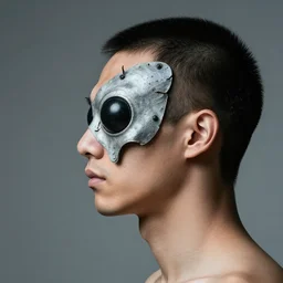 side portrait of human with the insectoid shaped face