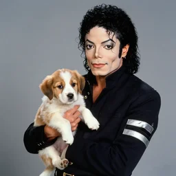 Michael Jackson holding a puppy for a 1990s sitcom tv show, Studio Photograph, portrait C 12.0