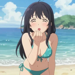 beautiful anime girl in a tiny bikini blows a kiss