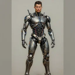 ultra realist intricate detailed pin - up painting of ronaldo nazario as a single rugged cyborg male, and cyborg tech on body and legs, symmetry accurate features, cyberpunk, industrial, apocalyptic, very intricate details, focus, high resolution, 8 k resolution, dramatic lighting, artstyle hiraku tanaka, award winning