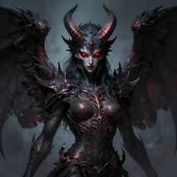 dark angel with horn and red eyes, detailed intricate illustration, dark atmosphere, detailed illustration, hd, 4 k, digital art, overdetailed art, by greg rutkowski, by loish, complementing colors, trending on artstation, deviantart