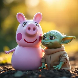 photo of yoda next to peppa pig, taken with canon eos - 1 d x mark iii, bokeh, sunlight, studio 4 k