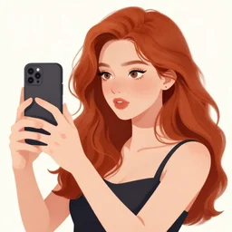 a beautiful young woman with red hair taking a selfie illustration by jamie mckelvie, trending on artstation