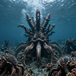 sea enemies emerging from the dark depths, abyss, highly detailed, 8 k, photograph