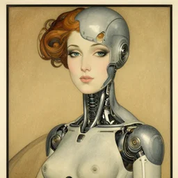 portrait of a female android, by  Sandra Chevrier and Joseph Christian Leyendecker
