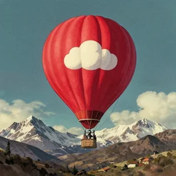 weather airballoon red over andes, in the style of gritty graphic bookcover, ghibli