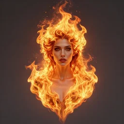 perfectly centered portrait, flaming woman with hair made of flames, by anne stokes character concept, unreal engine, highly detailed, professional portrait photography, candid photography
