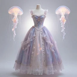 dress design in the style of rococo ，Victorian era，jellyfish element，dreamy, soft ,Backlight ,luminescence，highly detailed,8k