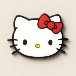 a retro minimalistic hello kitty style cat face enamel pin, hd, concept art