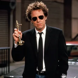 film still of Weird Al playing Vincent Vega in Pulp Fiction, 4k