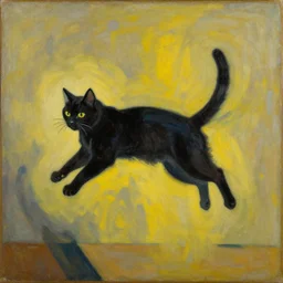 expressionist painting of a cat jumping in the air
