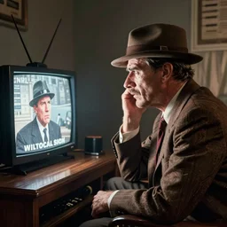 caricature of a worries chicago mobster watching a tv