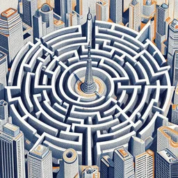 “intricate maze city, dotart in the style of James Jean”