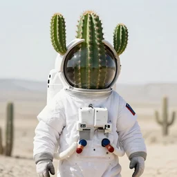 an astronaut with a cactus for a head
