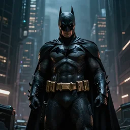 dark batman, in drak style cyberpunk city, by neill blomkamp director film, extreamly detailed, photorealism, photography, raytracing, 8 k, octane render, hyperrealism, perfect composition, art top in artstation, by chris labrooy, rendered in rtx, ssao, fxaa, unreal engine