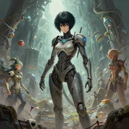 cibo from BLAME! by Tsutomu Nihei dives into the netsphere in her latest posthuman body, trending on ArtStationHQ, hyperdetailed DnD painting by Dariusz Zawadski and Greg Rutkowski and James Gurney