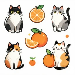 cute colorful tattoo flash sheet based on cats and oranges, neotraditional modern minimalist, instagram highlights, colorful
