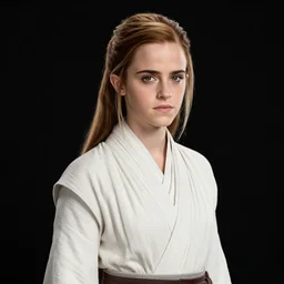 emma watson as a jedi, photo from a promo shoot, studio lighting, black background