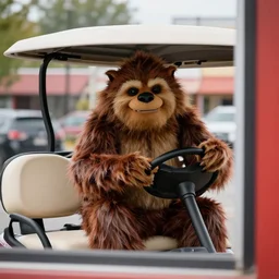 sasquatch driving a golf cart through a dennys window.