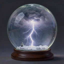 a glass snow globe containing a lightning storm. roiling clouds, light and dark, dramatic lighting. beautiful painting by greg rutkowski and rembrandt