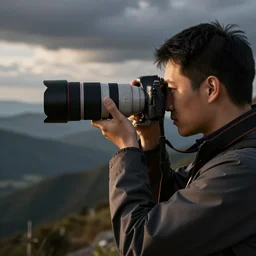 a photographer taking a picture with a telescopic lens