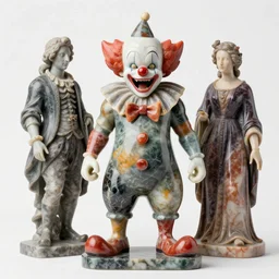 colorful marble statue of angry clown demon, by sandra chevrier and anthony van dyck and evelyn de morgan, artstation, illustration, comic book, polychromatic - colors, insanely detailed and intricate, hypermaximalist, elegant, ornate, hyper realistic, super detailed
