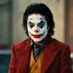 a film still of Michael Jackson starring as The Joker, 40mm lens, shallow depth of field, split lighting, cinematic