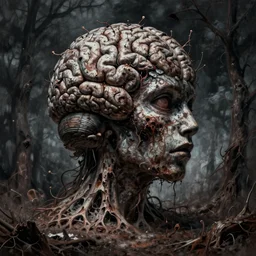 hyper realistic, desiccation, devastation, insanity of the mind, brains, dark, inspired by silent hill, amnesia, the dark descent, painted by keith thompson