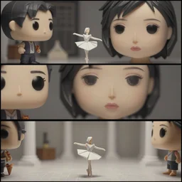 beautiful three point perspective film still of funko pop origami ballet scene in blade runner meets holly herndon, extreme closeup portrait in style of frontiers in miniature porcelain photography fashion architectural art studio seinen manga edition, miniature origami figurine, pointe pose, eye contact, tilt shift mirror style scene background, soft lighting, kodak portra 4 0 0, 8 k, macro, cinematic style by emmanuel lubezki