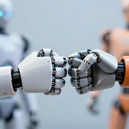 closeup of robots fistbumping, robot hands