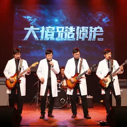 4 doctors in a rock band performing on stage