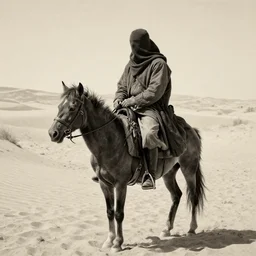 male desert stalker, lonely rider, covered head | | realistic shaded, fine details, realistic shaded lighting poster by greg rutkowski, diego gisbert llorens, magali villeneuve, artgerm, jeremy lipkin and rob rey