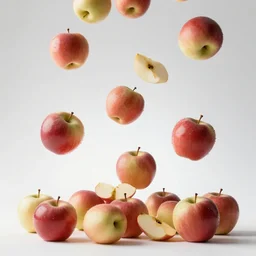 lots of apples falling, studio lighting, advertising photo, high speed