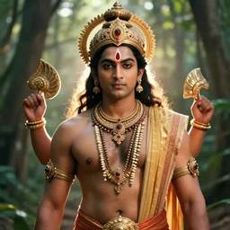 matte close - up portrait of beautiful and smart male dressed as hindu gods who assemble in the forest backlighting, traditional decoration, elegant, loin cloth, highly detailed, 8 k, cinematic lighting, global illumination, ornate, super detailed, a colorized photo, colorized, # film, movie still