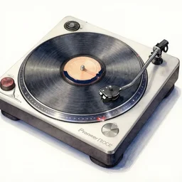 pioneer turntable watercolor, highly detailed