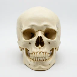 pastel human skull replica, 8k product photo, isolated on a pure white background, centered, entire object in frame, sharp focus, soft studio lighting