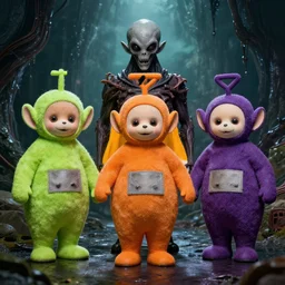 teletubbies by h. r. giger, nightmarish, creepy, alien, 4 k, extremely detailed, high resolution