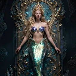 portrait of mermaid queen, zoom, rule of thirds, atmosphere, intricate, regal, octane render, arnold render, unreal engine, lumen, symmetrical!!, loreal, maybelline, sephora, loreal, artstation, art by karol bak ( ( cinematic ) ), concept art, filmic, vsco