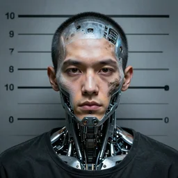 amazing impressive awesome stunning insane highly detailed fantastic overwhelming cinematic masterpiece soft lighting sharp focus, a criminal mugshot, cyborg implant