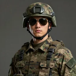 an anthropomorphic beautiful male soldier portrait wearing camouflage fatigues aviator sunglasses ballistic helmet fine art award winning intricate elegant sharp focus octane render hyperrealistic cinematic lighting highly detailed digital painting 8 k concept art art by jamie hewlett and z. w. gu masterpiece trending on artstation 8 k