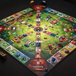 a flat tabletop game board, fantasy art style, car trading game, hyper realism, epic composition, high detail, octane render, unreal engine, 8 k, smooth gradients, professional photo, photorealistic, digital art, deviantart artstation, ray tracing, intricate complexity, extremely detailed,