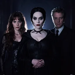 portrait of sanna marin as morticia addams by sally mann, and gottfried helnwein, jeremy mann, dark, backlit, low key, shadowed