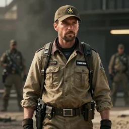 the courier from fallout new vegas, cinematic, 2 0 2 2, highly detailed, dramatic lighting