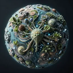 intricate alien ecosystem on a rocky planet, an underwater made out of little vegetation and crystals, concept art, intricate details, highly detailed, photorealistic, octane render