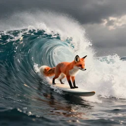 minimalistic fox surfing on a wave logo