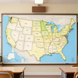 the classroom map of united states with ohio and maryland names displayed